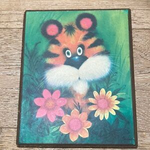 Vintage 1973 big eyes MacLeod tiger picture on wood